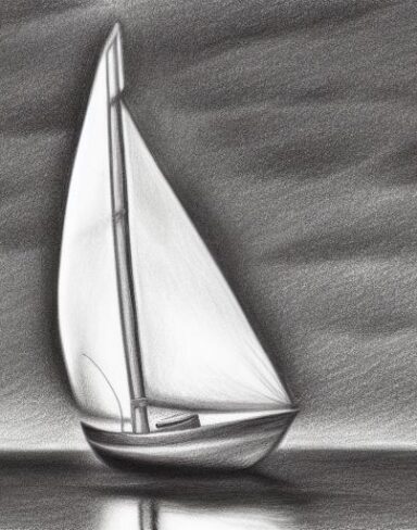 Pencil drawing of a sailboat in the water