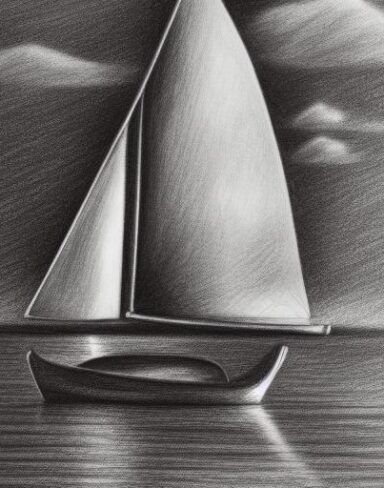 Pencil drawing of a sailboat in the water