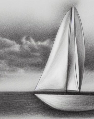 Pencil drawing of a sailboat in the water