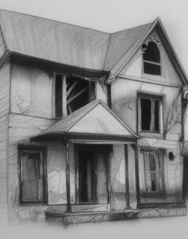 The black and white drawing of a house