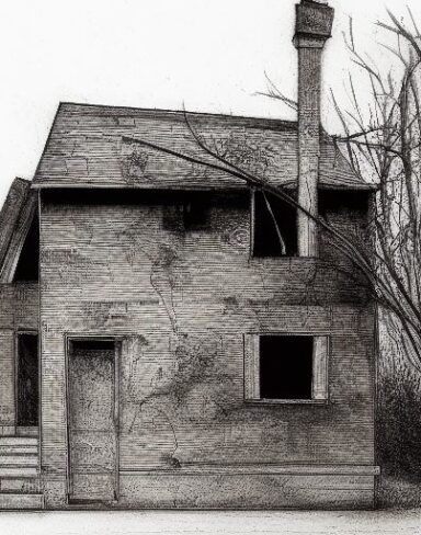 The black and white drawing of a house