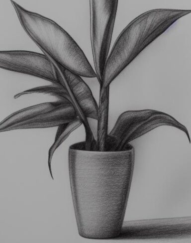The drawing of a plant in a vase