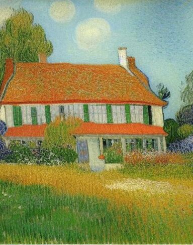 The impressionism painting of the house with a garden