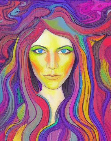 The painting of a woman with long hair