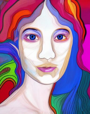 The painting of a woman with long hair