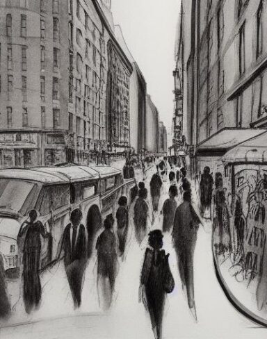 The painting of people in a city street