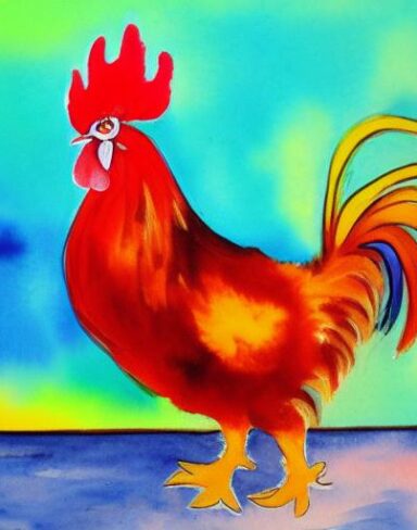 The watercolor painting of a rooster