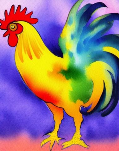The watercolor painting of a rooster