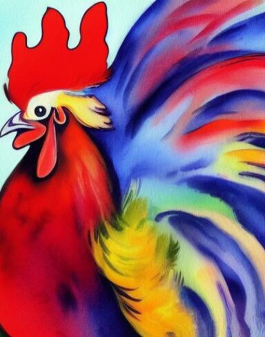 The watercolor painting of a rooster