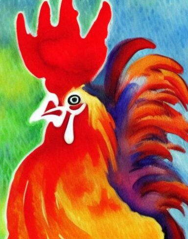The watercolor painting of a rooster