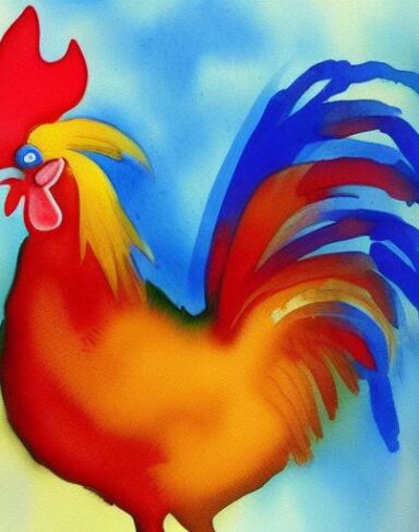 The watercolor painting of a rooster by Olga Boznańska