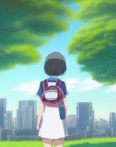 This mesmerizing anime portrait from Studio Ghibli captures a school girl in an extreme long-shot