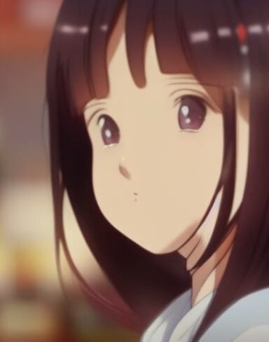 This mesmerizing anime portrait from Studio Ghibli showcases a school girl in a close-up shot