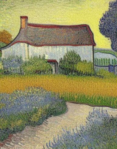 Van gogh painting of a house in a garden