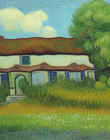 Van gogh painting of a house in a garden