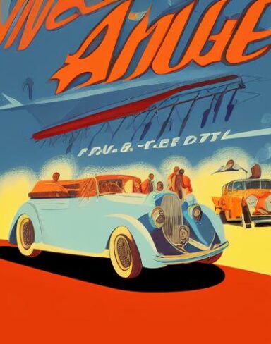 Vintage poster advertising the vintage automobile