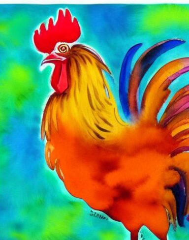 Watercolor painting of a rooster