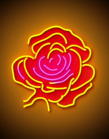 Yellow flower neon sign on the wall