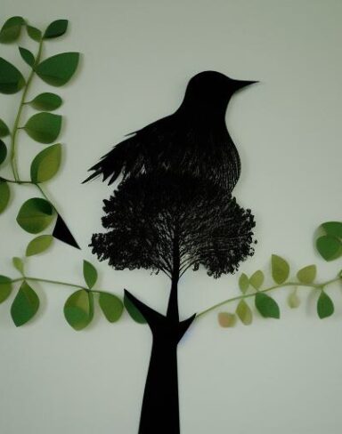 A bird paper cut and tree