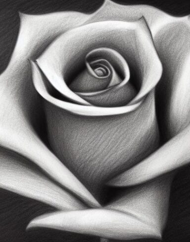 A black and white charcoal drawing of a rose