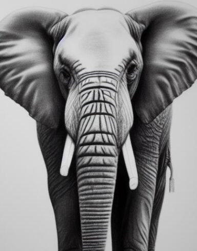A black and white drawing of an elephant