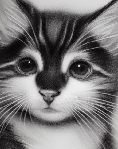 A black and white drawing of baby cats