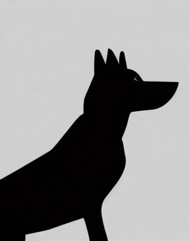 A black dog on a white background