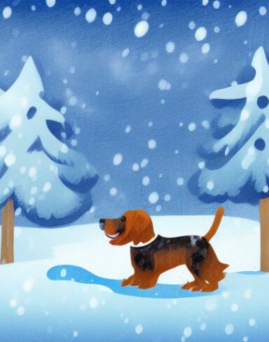 A boy with a dog in the snow