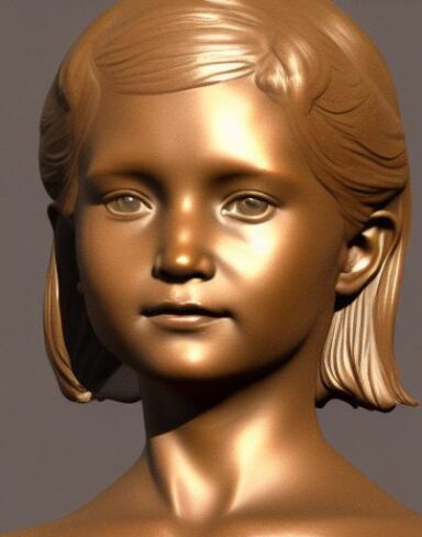 A bronze bust of a young girl