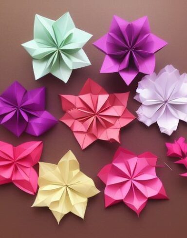A bunch of different colors paper flowers