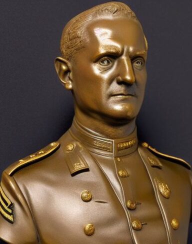 A bust of a military man in a military uniform