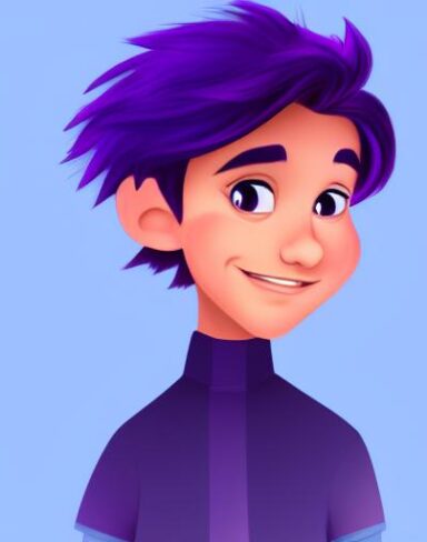 A cartoon boy with purple hair