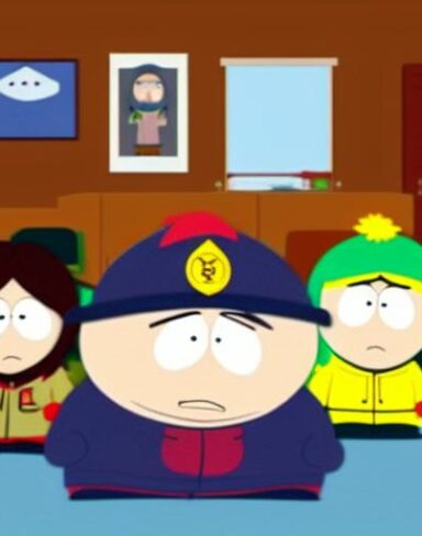 A cartoon character south park from TV animated show