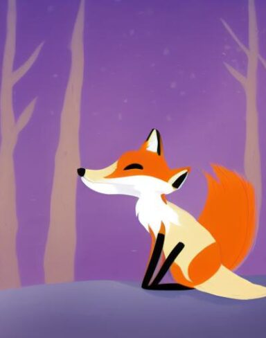 A cartoon fox on a mushroom