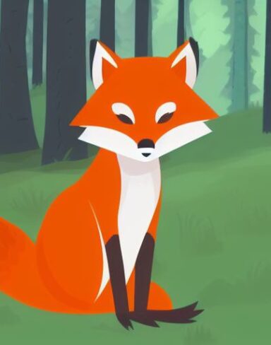 A cartoon fox sitting in the forest