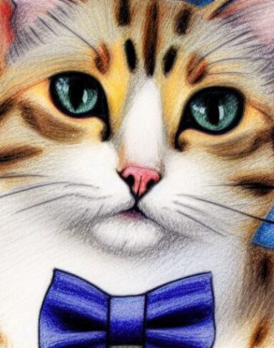 A close up of a cat wearing a bow tie