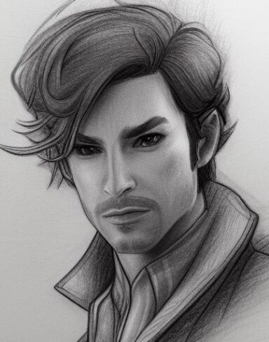 A close up of a drawing of a nice looking man