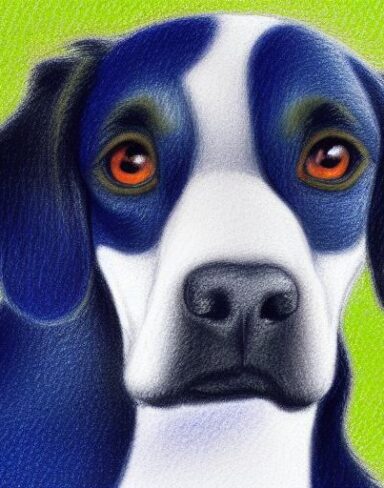 A close up of a painting of a dog with white background