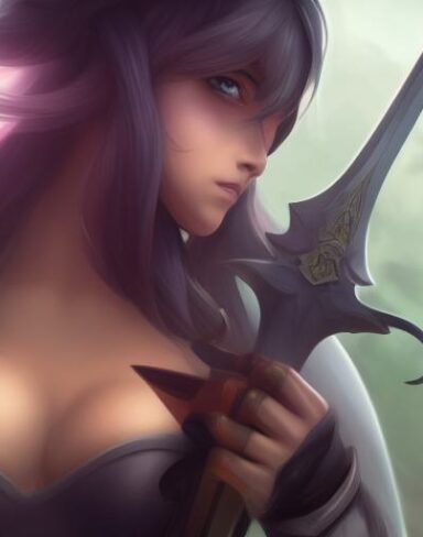 A close up of a person holding a sword