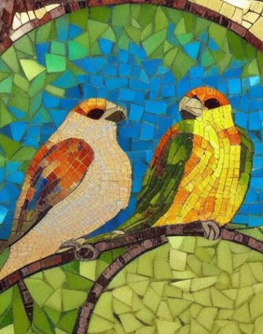 A couple of birds sitting on top of a tree branch