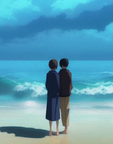 A couple of people that are standing in the sea