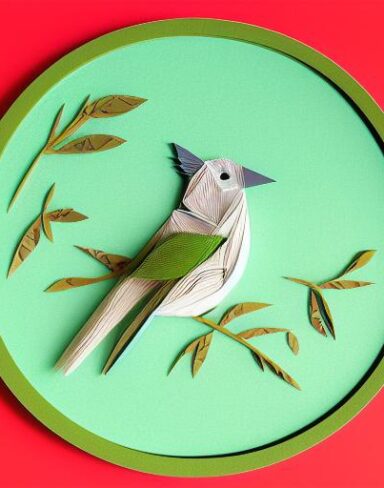 A detailed many layered paper art in a round frame