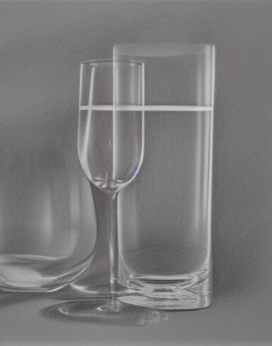 A drawing of water glass on a table