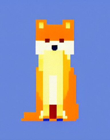A fox sitting in front of a blue background
