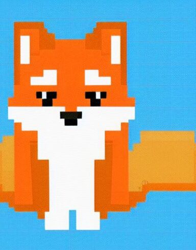 A fox sitting in front of a blue background