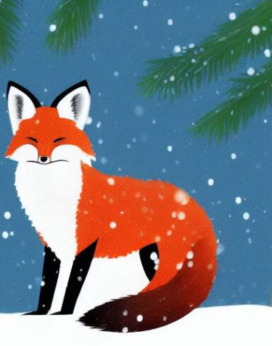A fox sitting in the snow