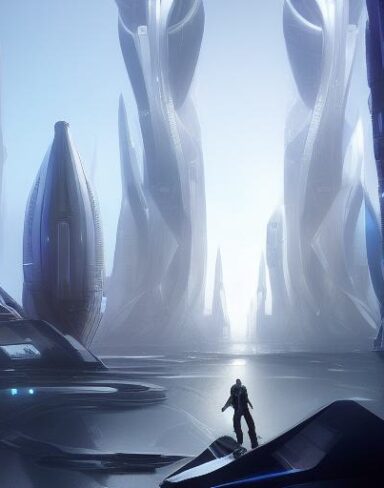 A futuristic city and human