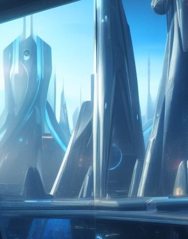 A futuristic city in the sky