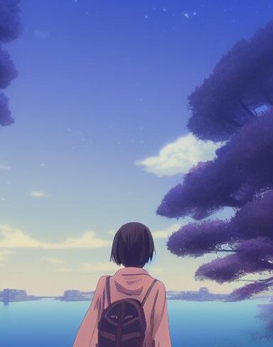 A girl standing in front of a body of water