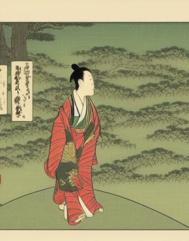 A human standing on top of a lush green hillside